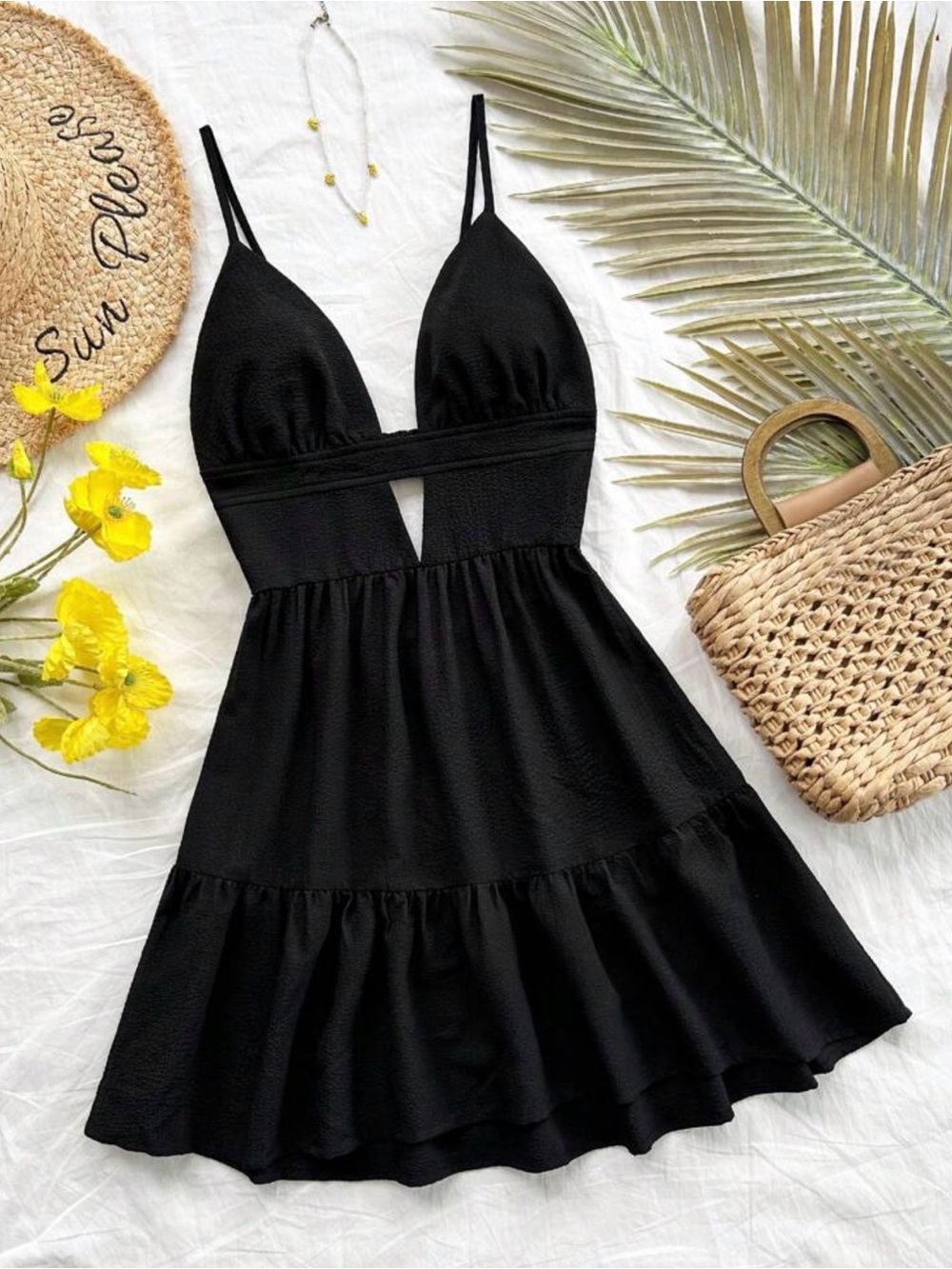 Black Spaghetti Strap Cutout Sundress